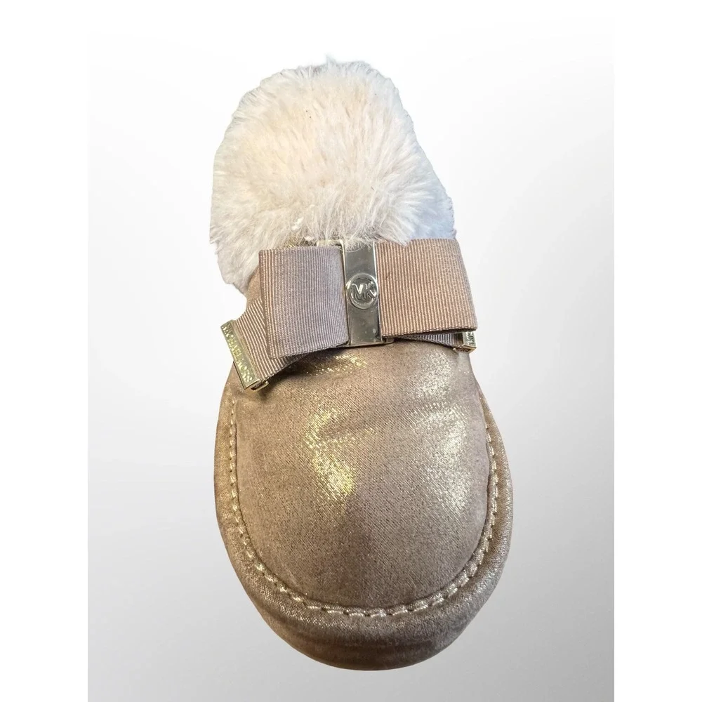 GUC Michael Kors Grace Bow Faux Fur Lined Mule Slippers Girls Size 1